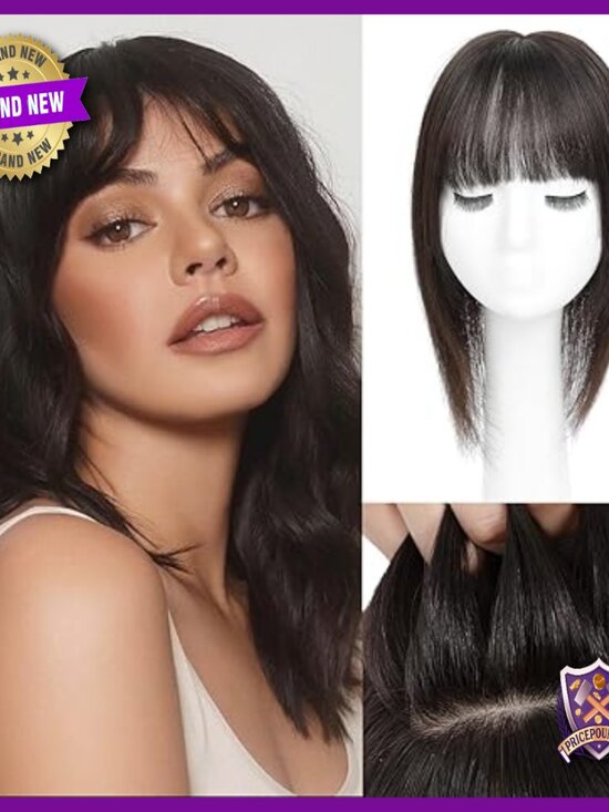 12 Inch Human Hair Topper With Bangs Skin Scalp Base For Thinning Hair main image 5